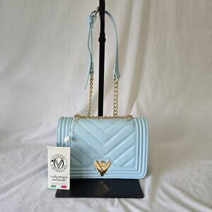 Valentino Orlandi Crossbody Bag Light Blue Quilted Adjustable Part Chain NWT